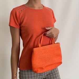 Escada Tropical Punch Orange Woven Small Handbag Mini Tote